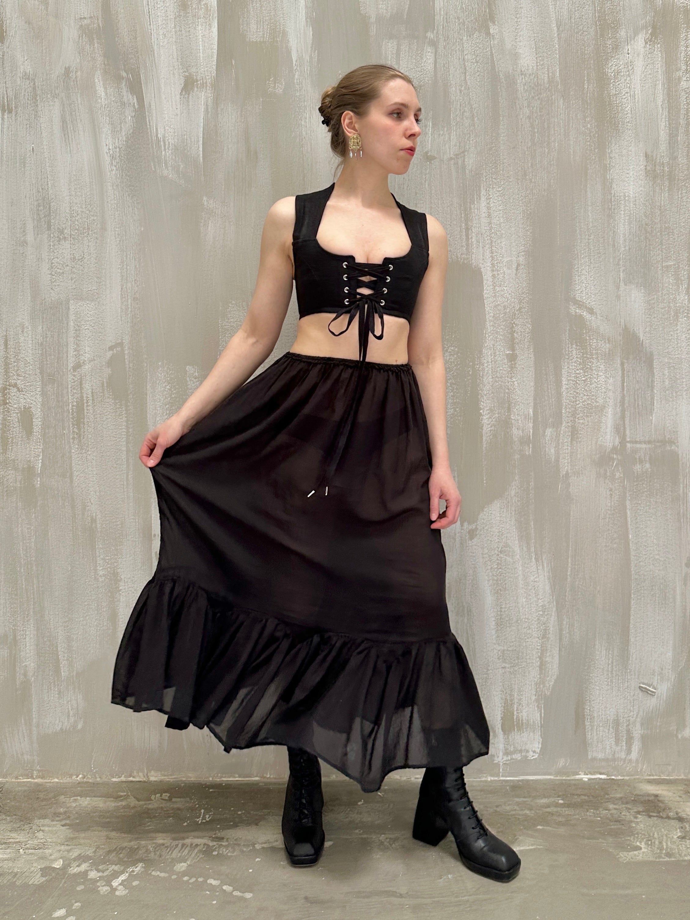 Semi-Sheer Petticoat Skirt (Black)