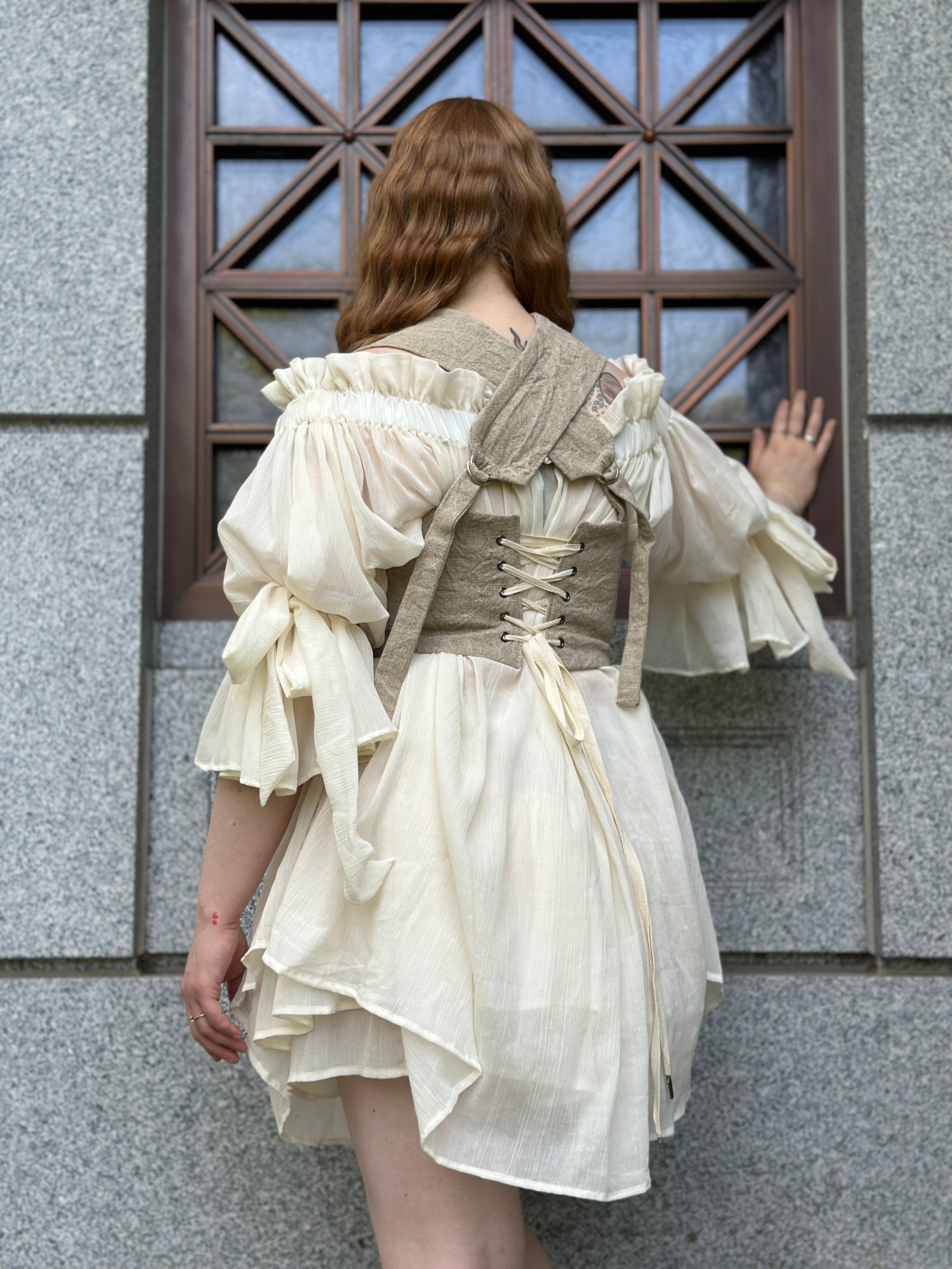 Contrast Corset Vest in Natural Crinkled Linen (Limited Edition)