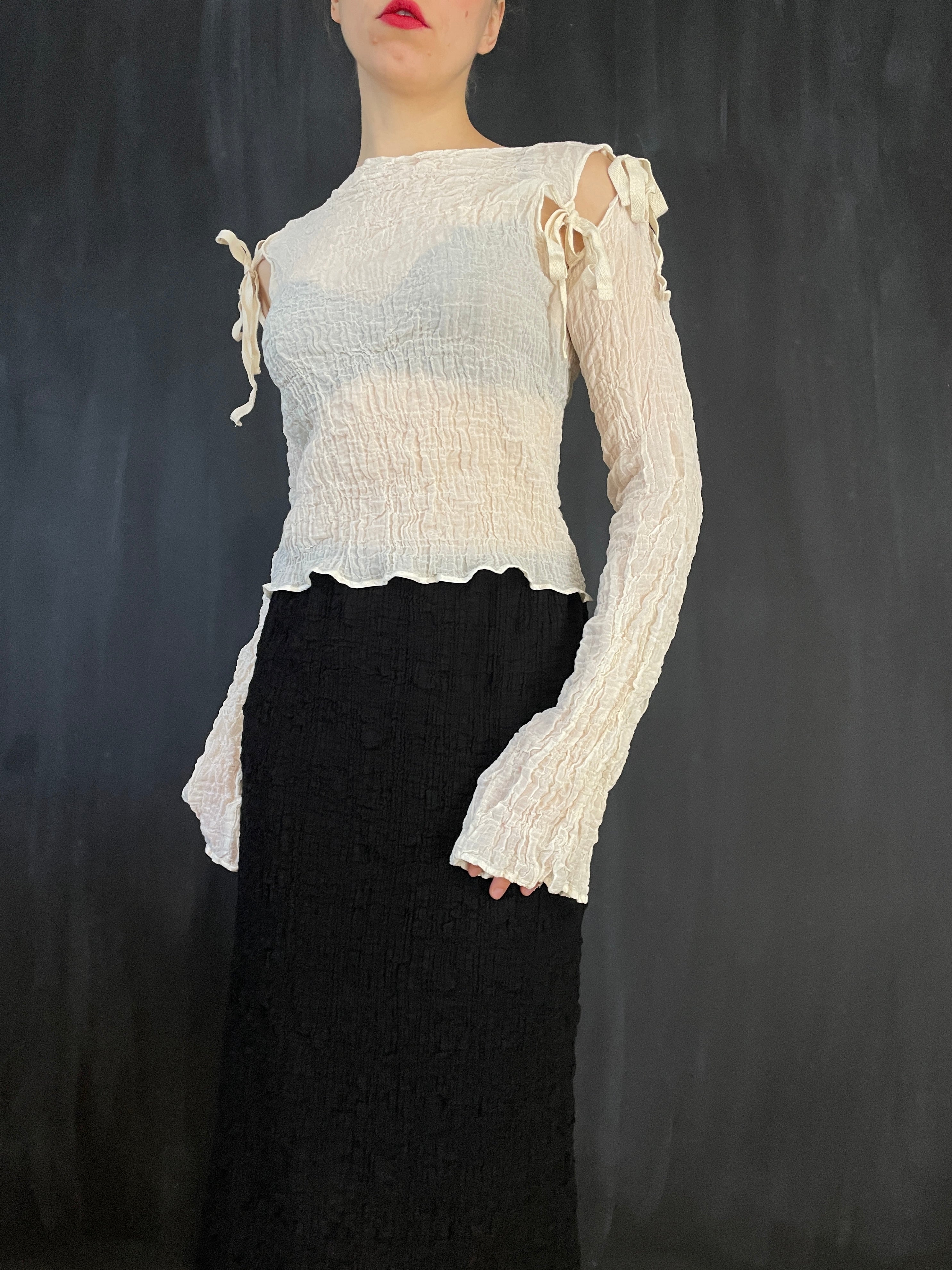 Sample Sale: Detached Sleeve Top in Ivory Crinkled Cotton (Size I)