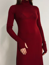 "Eco" Semi-Sheer Maxi Dress w/Thumbhole Cuff in Carmine Red (Pre-Order)