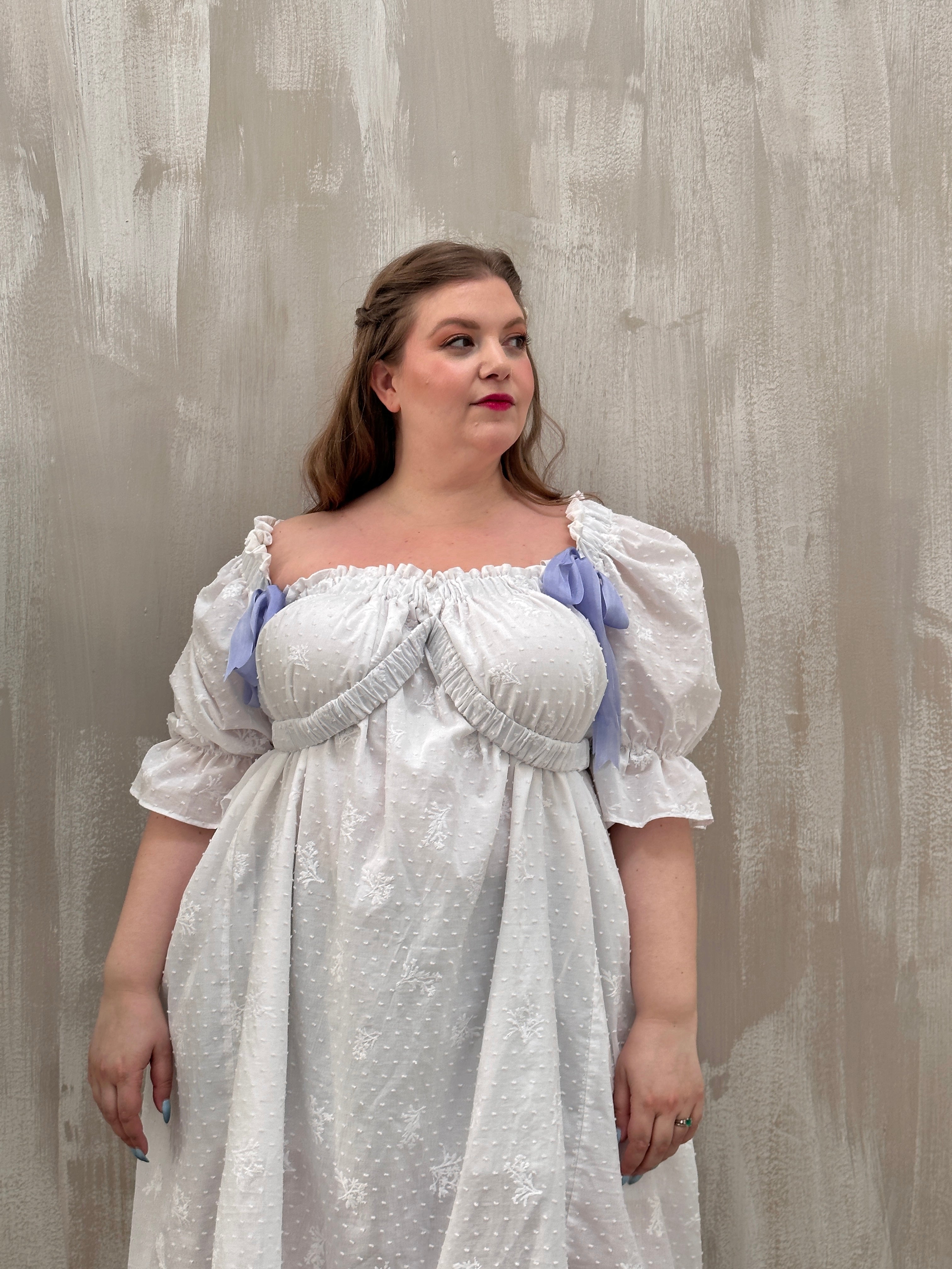 SS 2023: Regency Day Dress with Silk Bows (White Broderie)