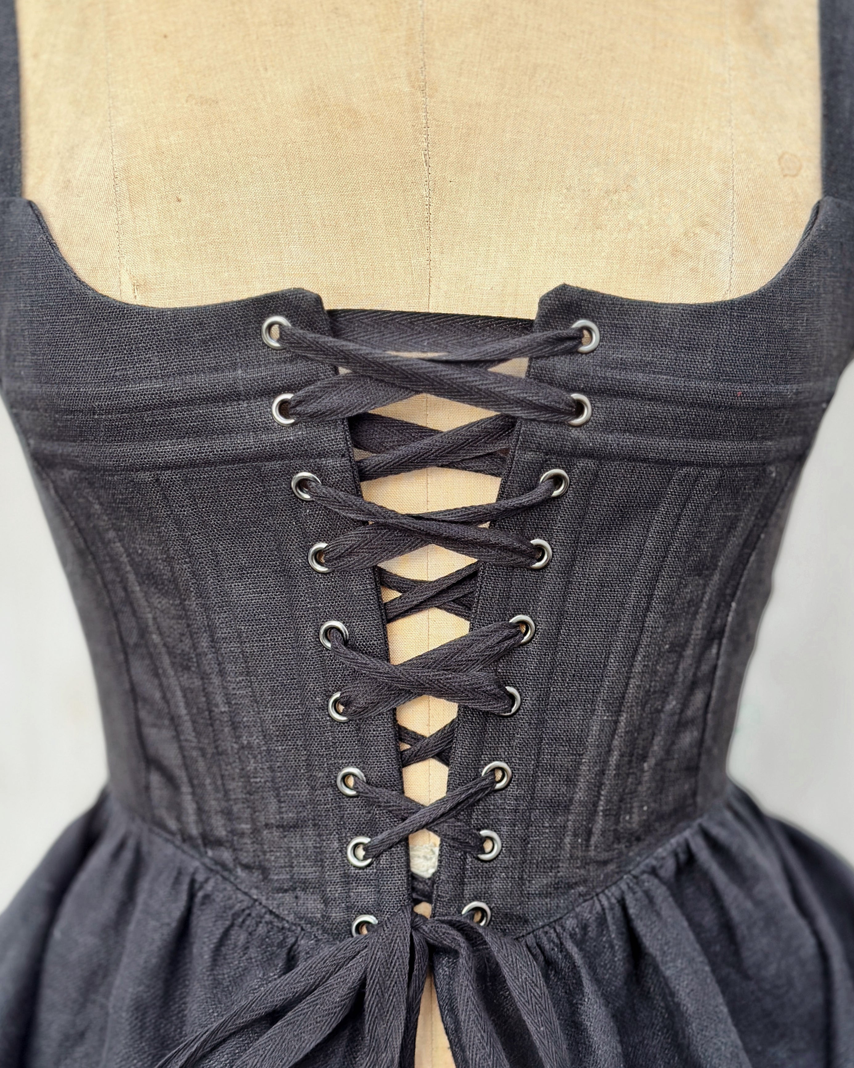 Caterina Stays Gown in Black Linen