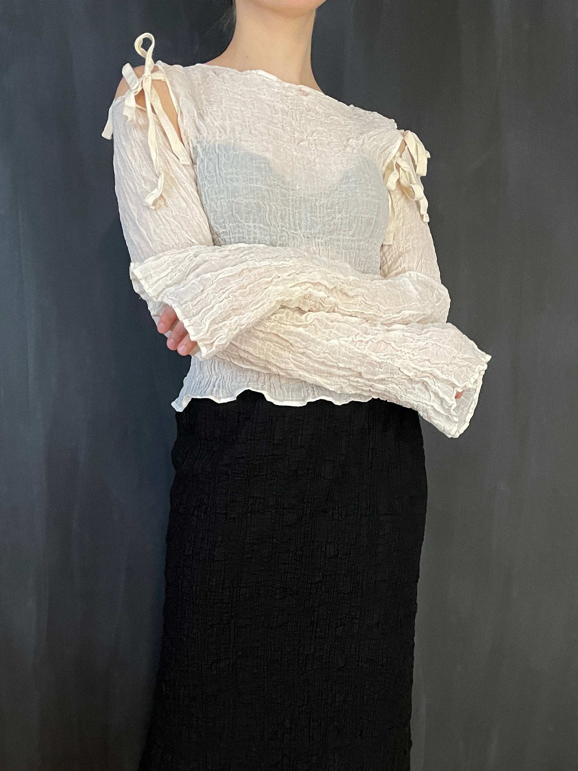 Sample Sale: Detached Sleeve Top in Ivory Crinkled Cotton (Size I)