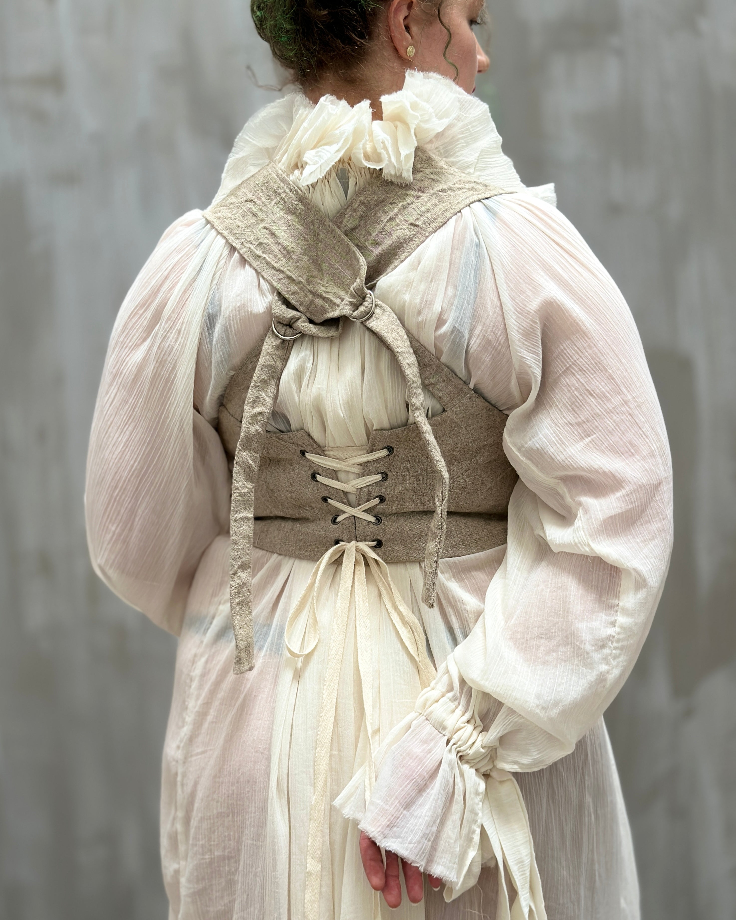 Contrast Corset Vest in Natural Crinkled Linen (Limited Edition)