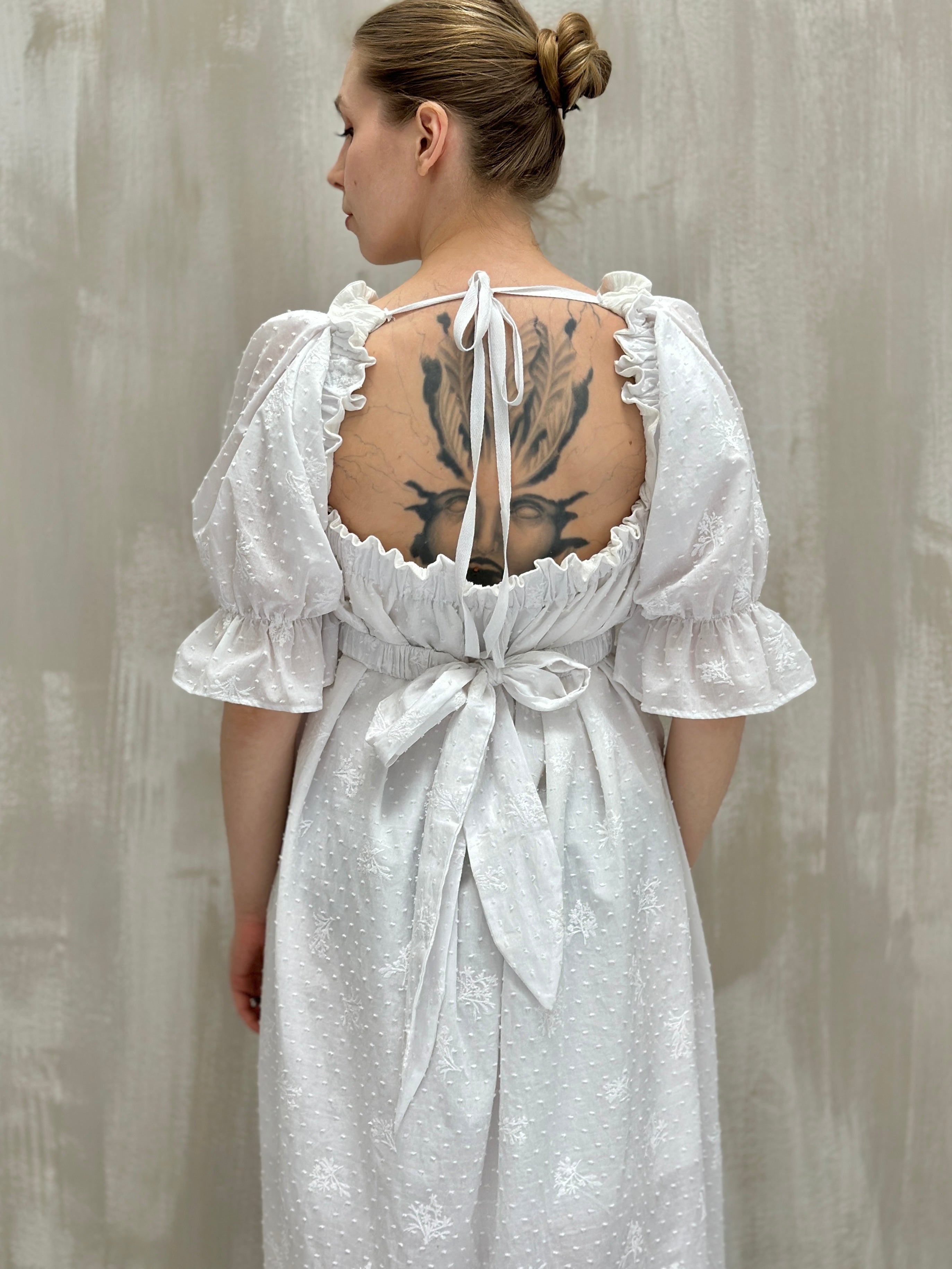 SS 2023: Regency Day Dress with Silk Bows (White Broderie)