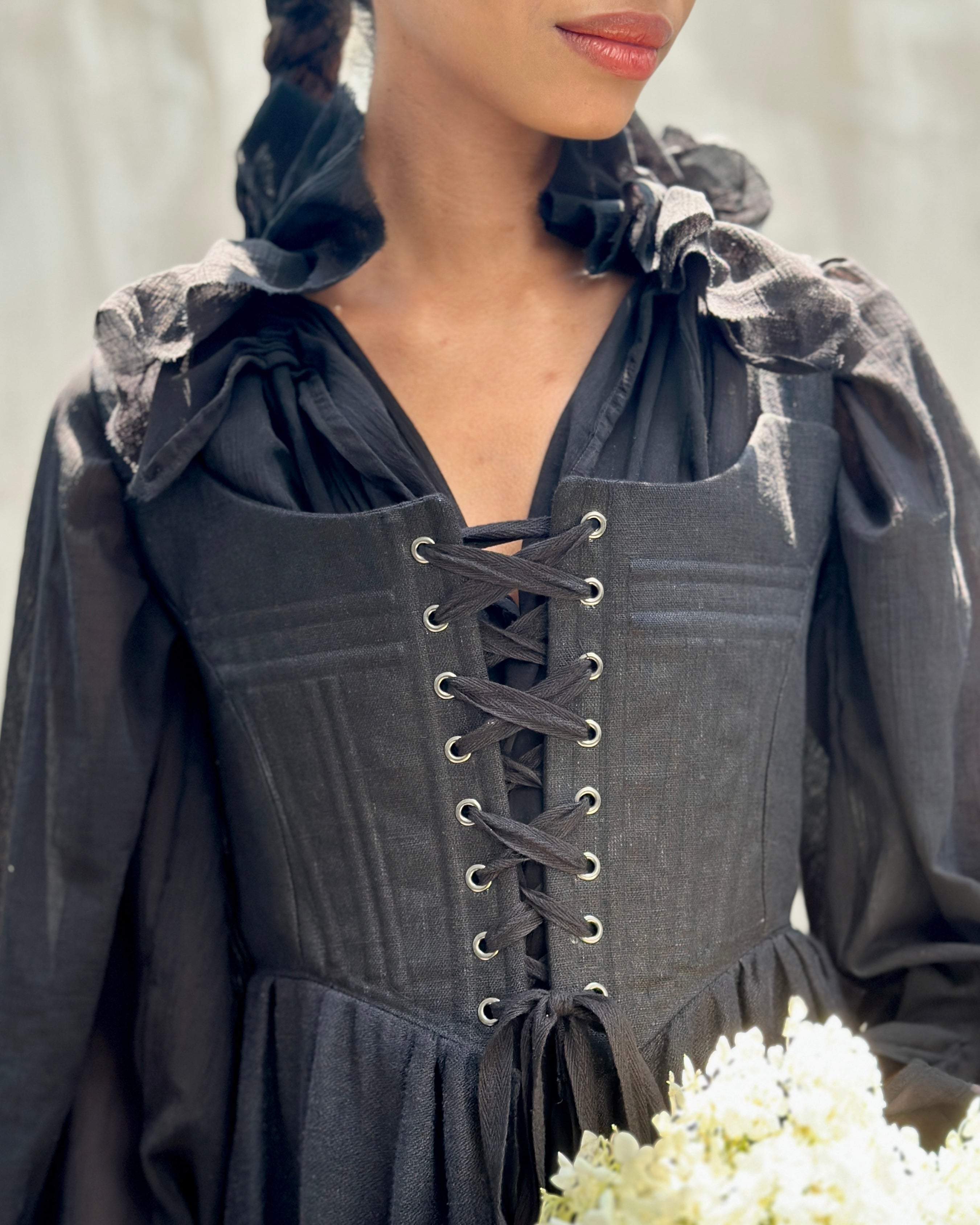 Caterina Stays Gown in Black Linen