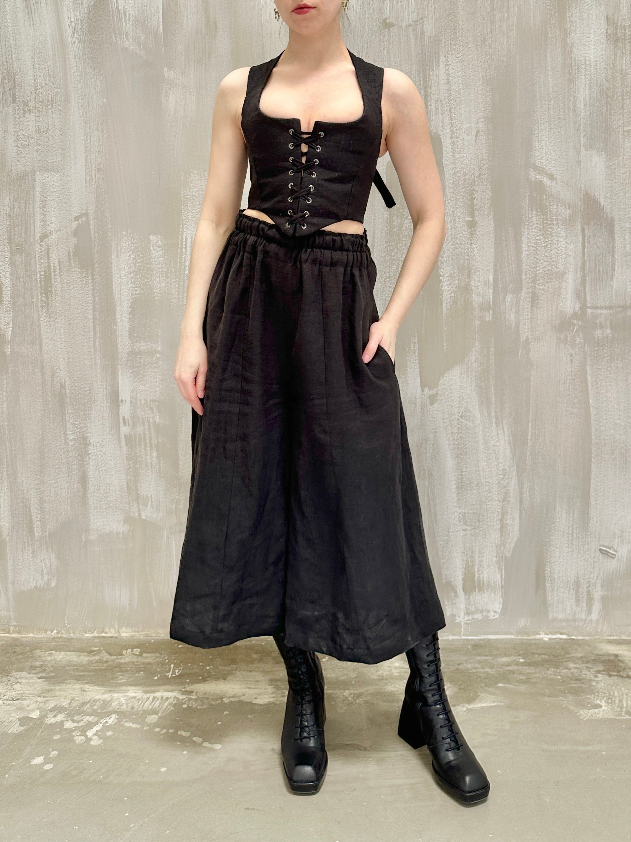 Wide Leg Linen Trousers (Soft Black)