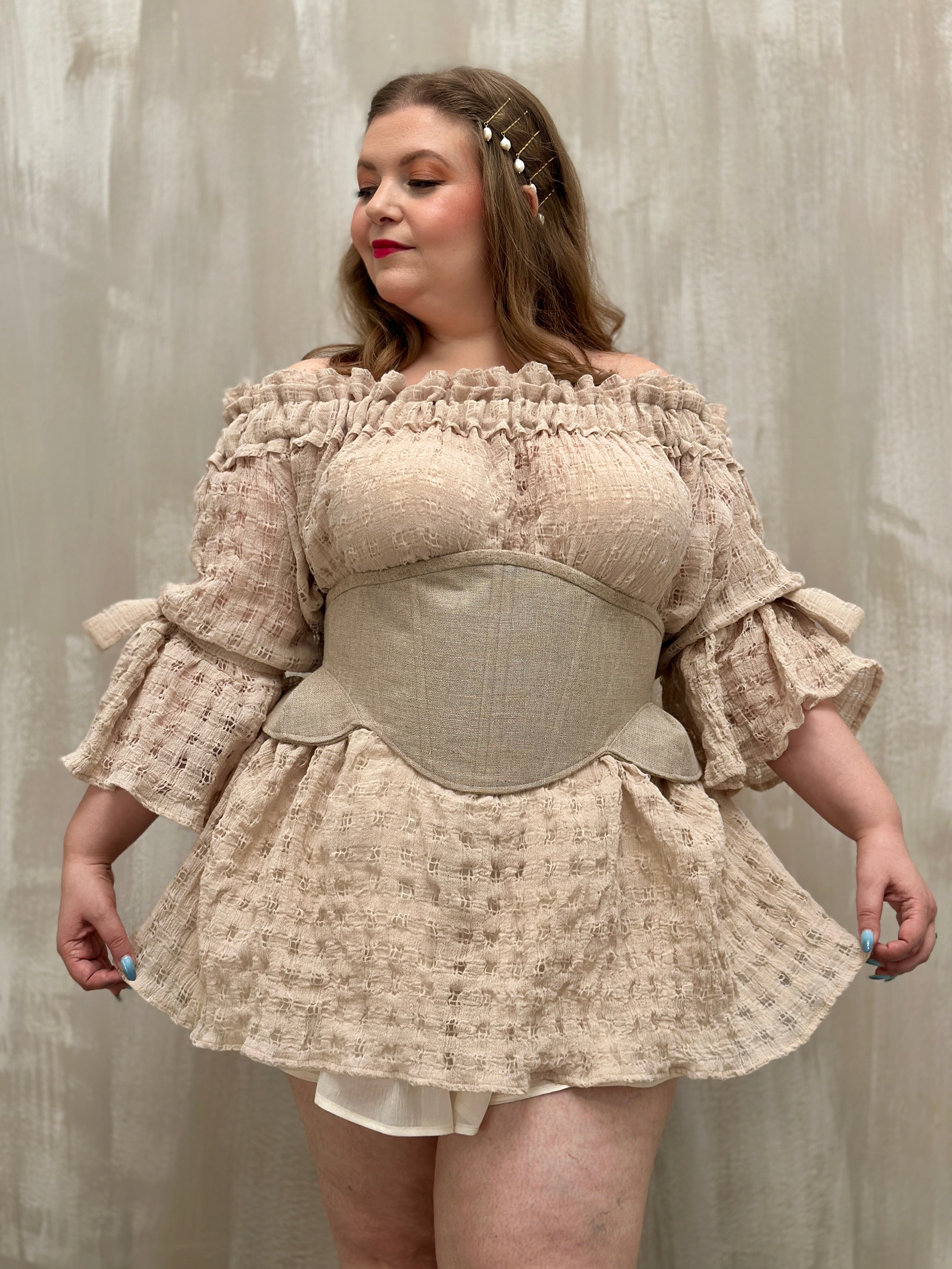 Paperbag Tunic in Linen Cotton Open Weave (Ecru)