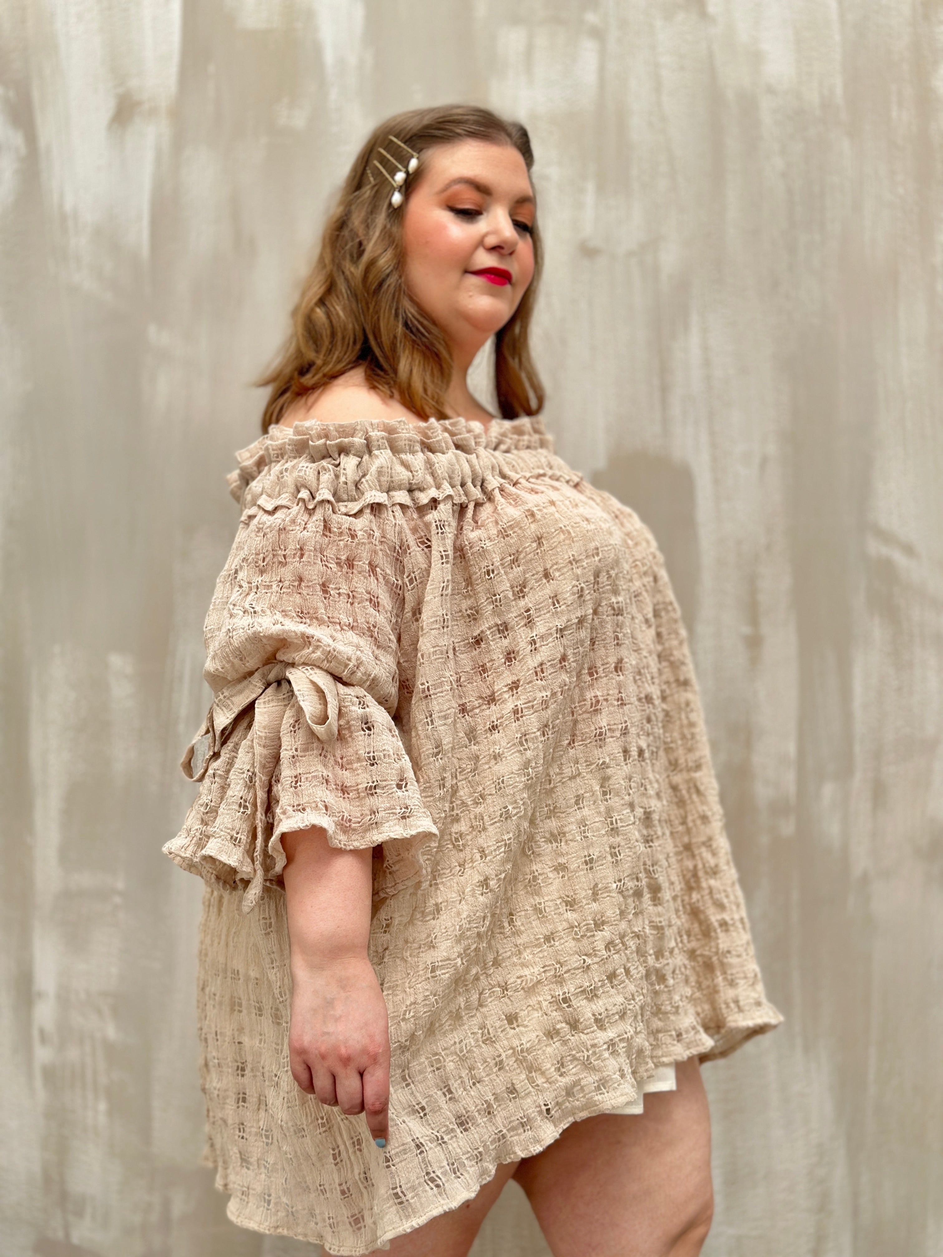 Paperbag Tunic in Linen Cotton Open Weave (Ecru)