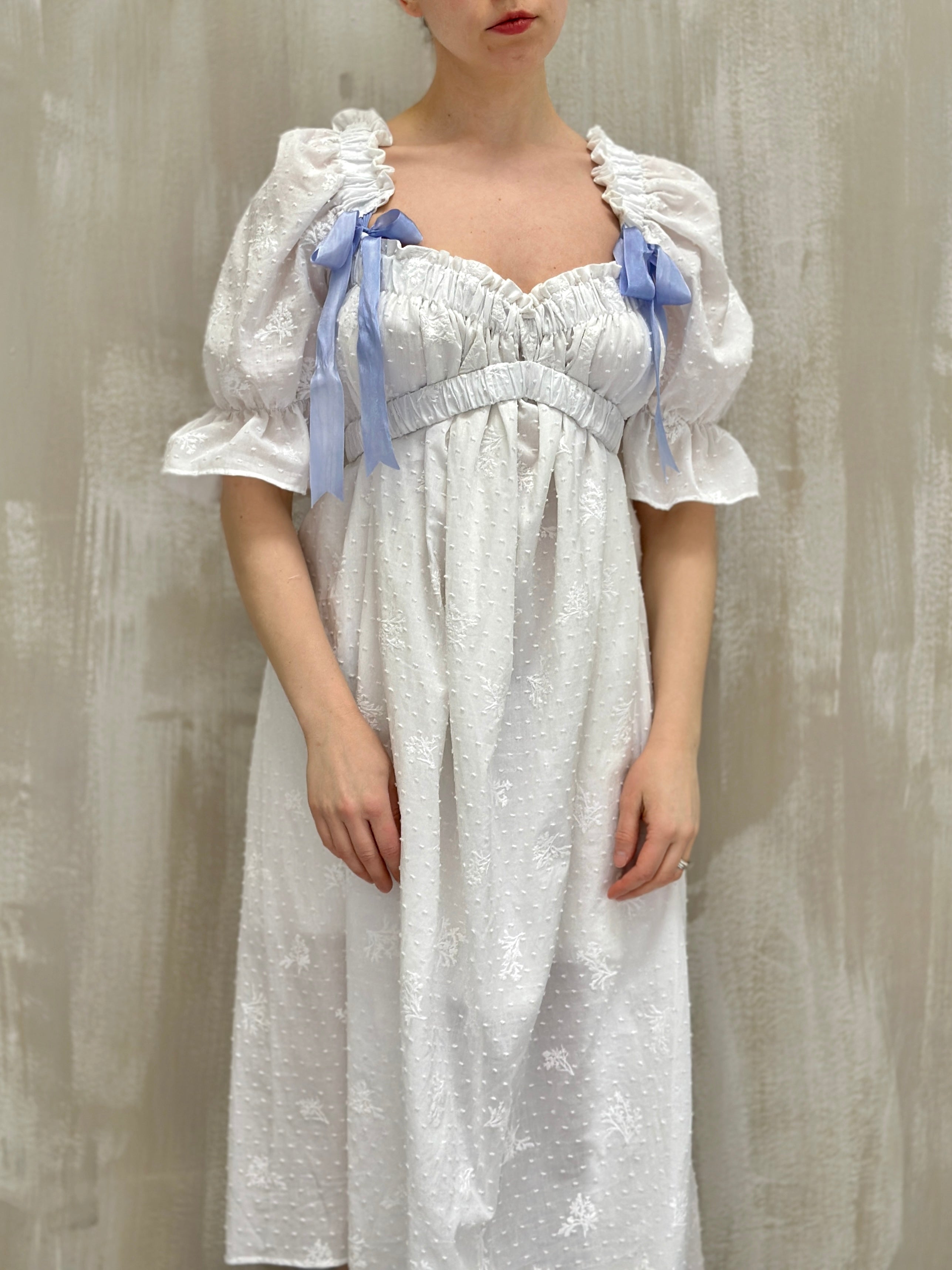 SS 2023: Regency Day Dress with Silk Bows (White Broderie)