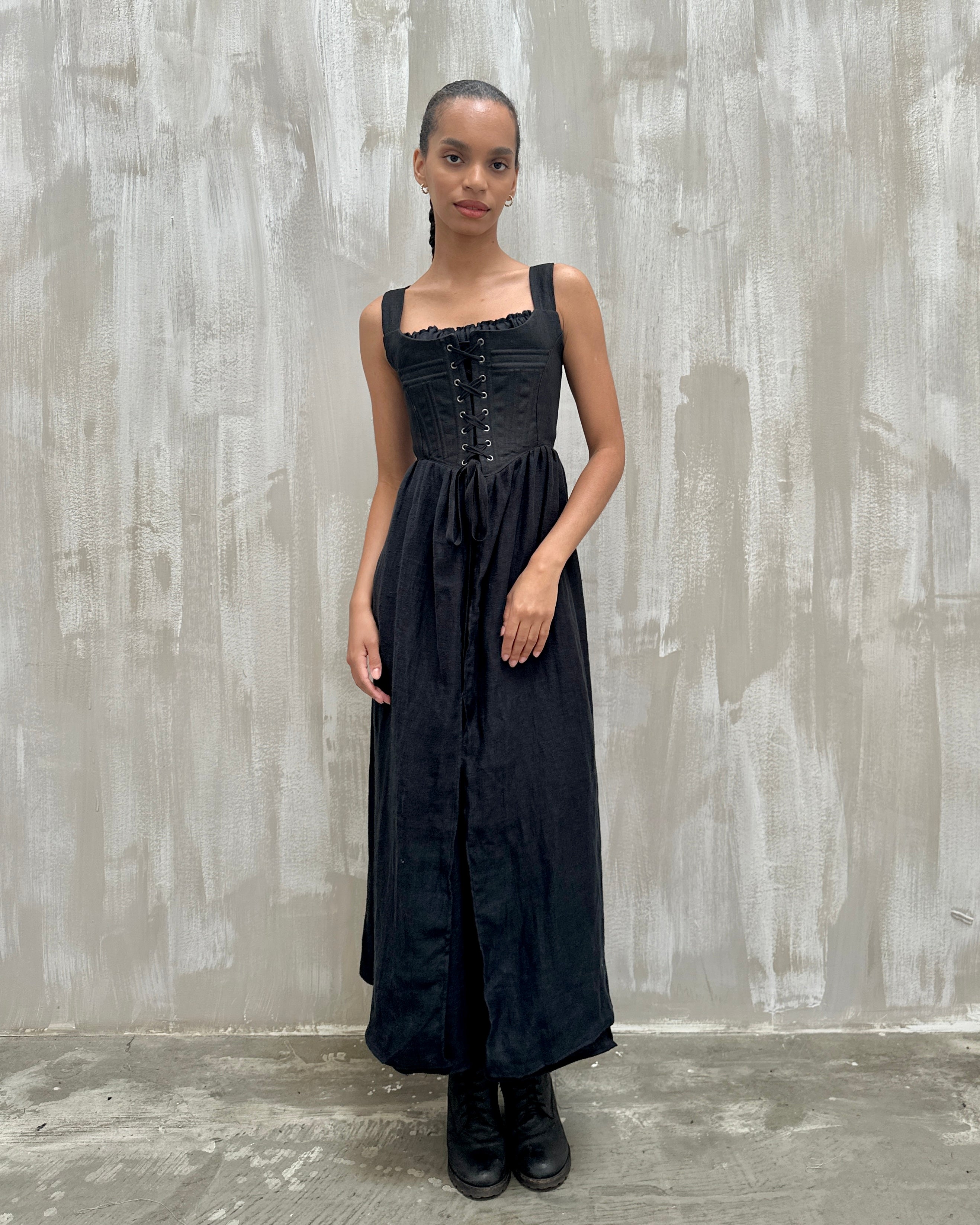 Caterina Stays Gown in Black Linen