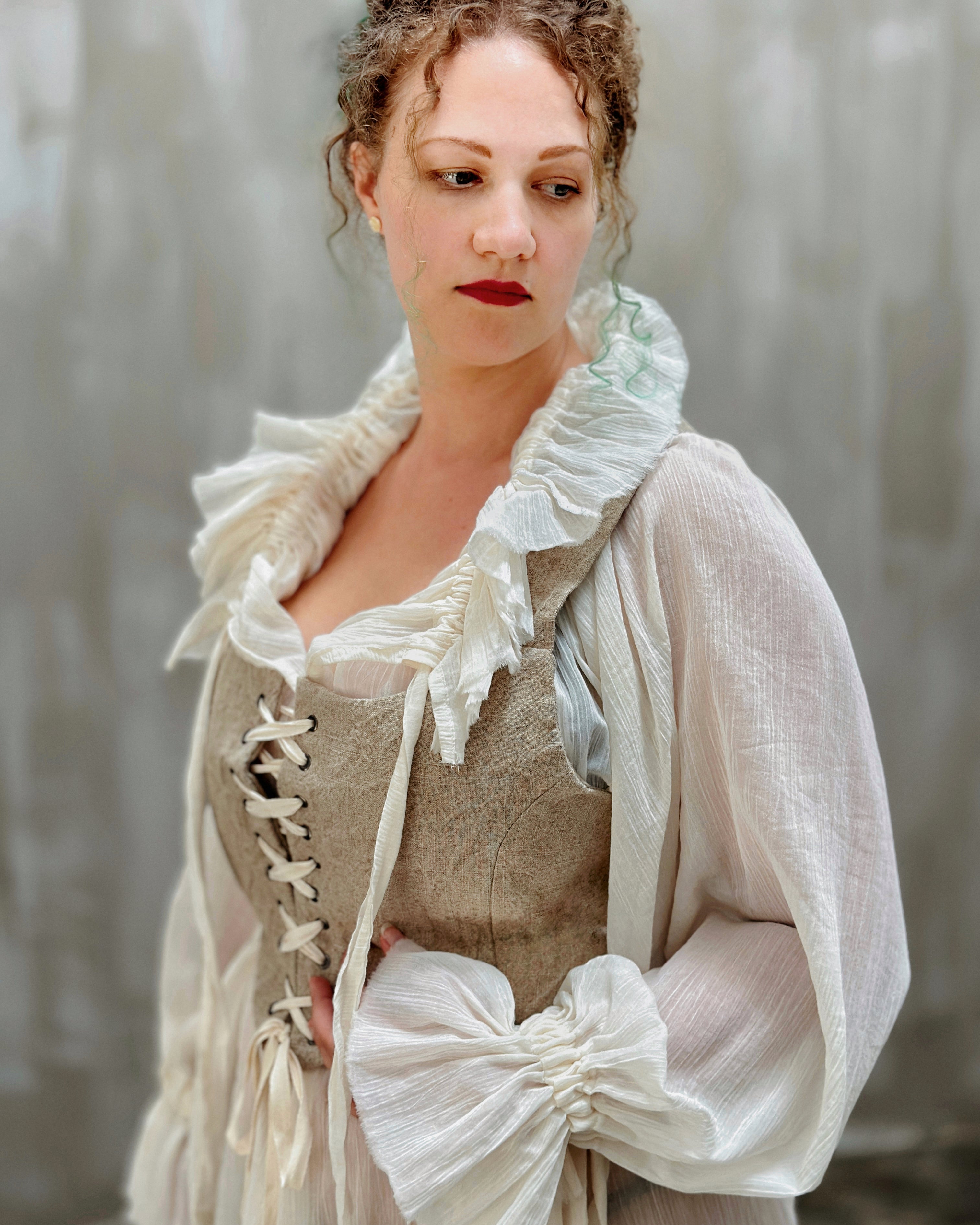 Contrast Corset Vest in Natural Crinkled Linen (Limited Edition)