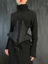 Underbust Pannier Corset in Black Linen