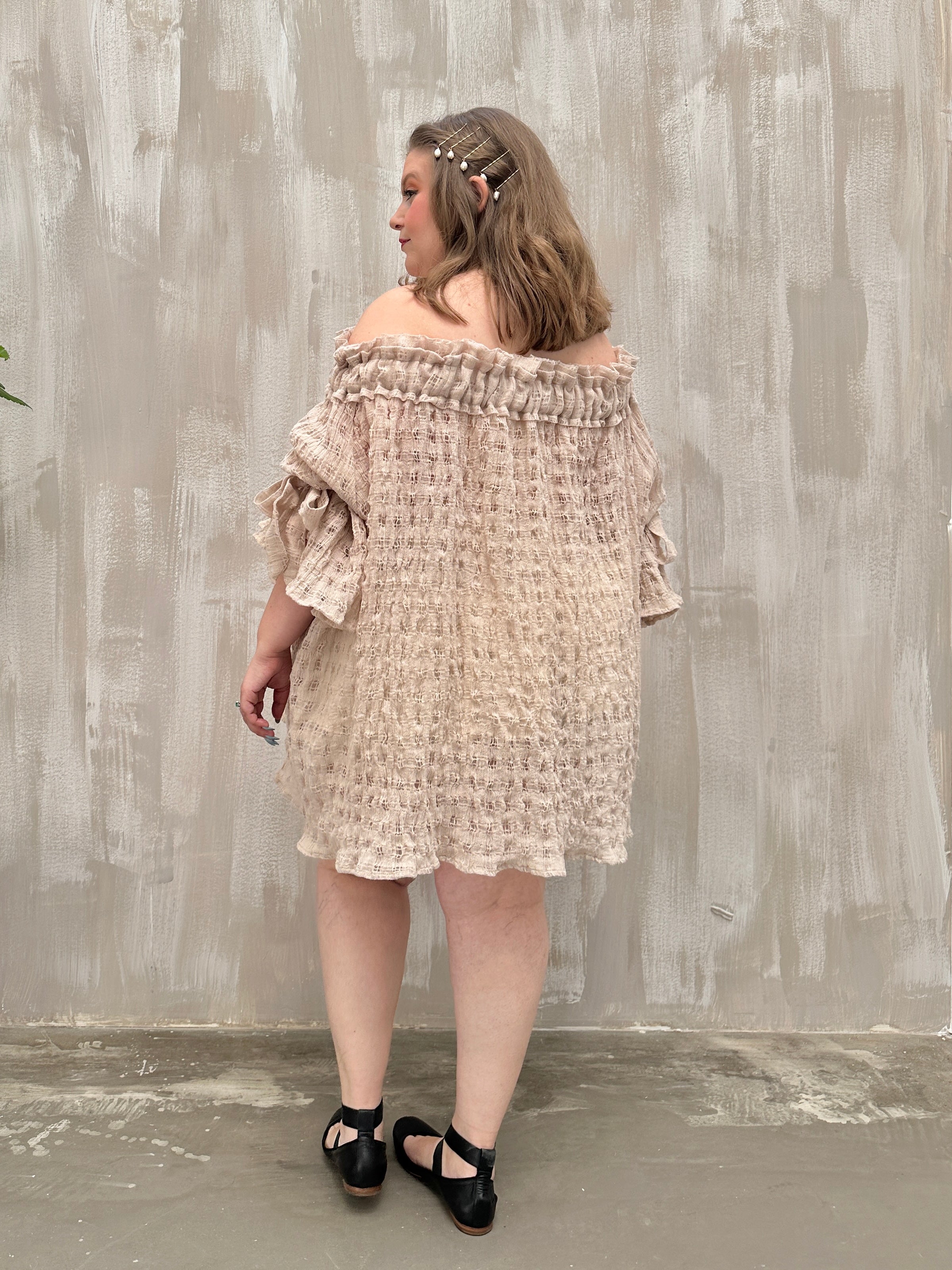 Paperbag Tunic in Linen Cotton Open Weave (Ecru)