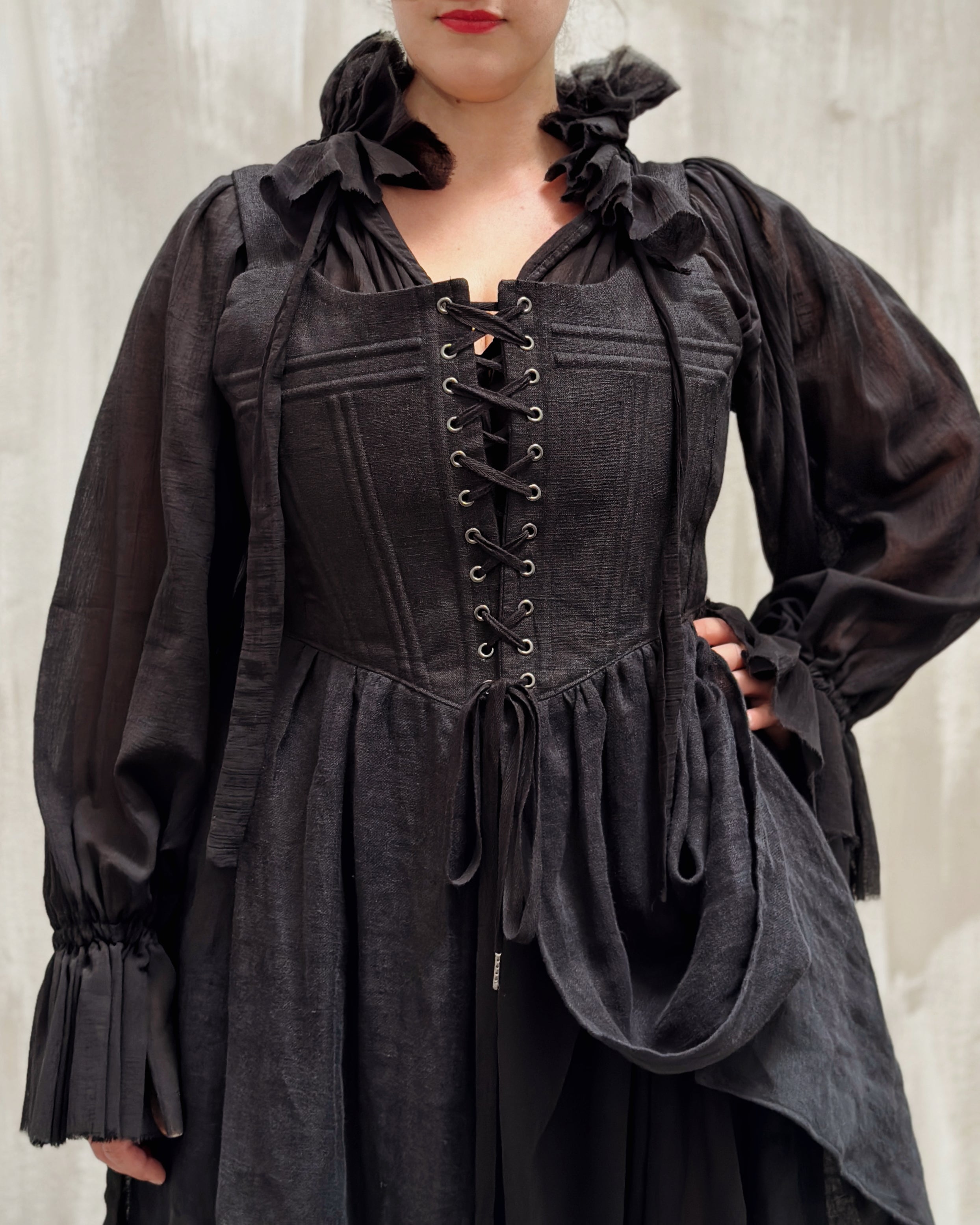 Caterina Stays Gown in Black Linen