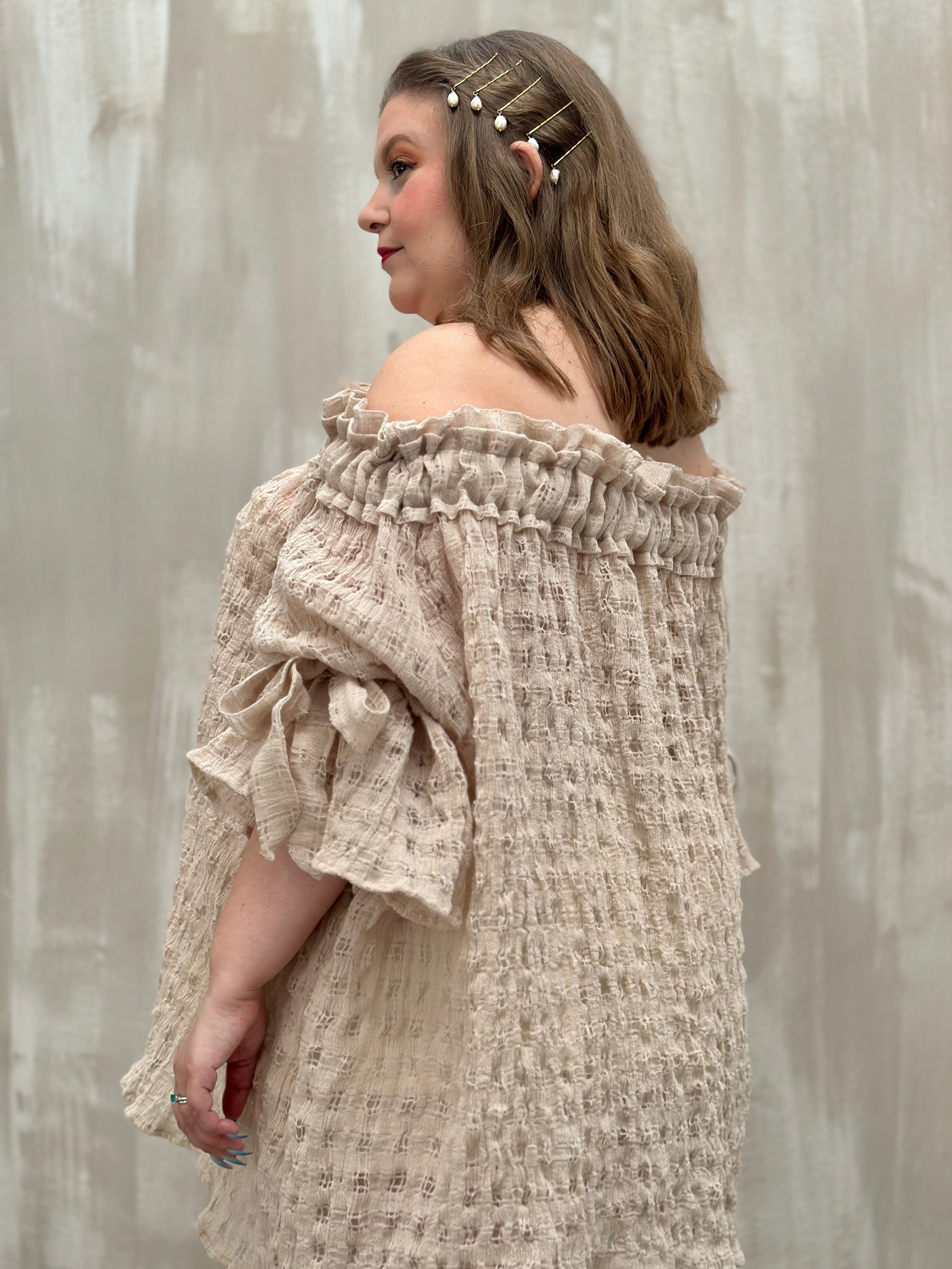 Paperbag Tunic in Linen Cotton Open Weave (Ecru)