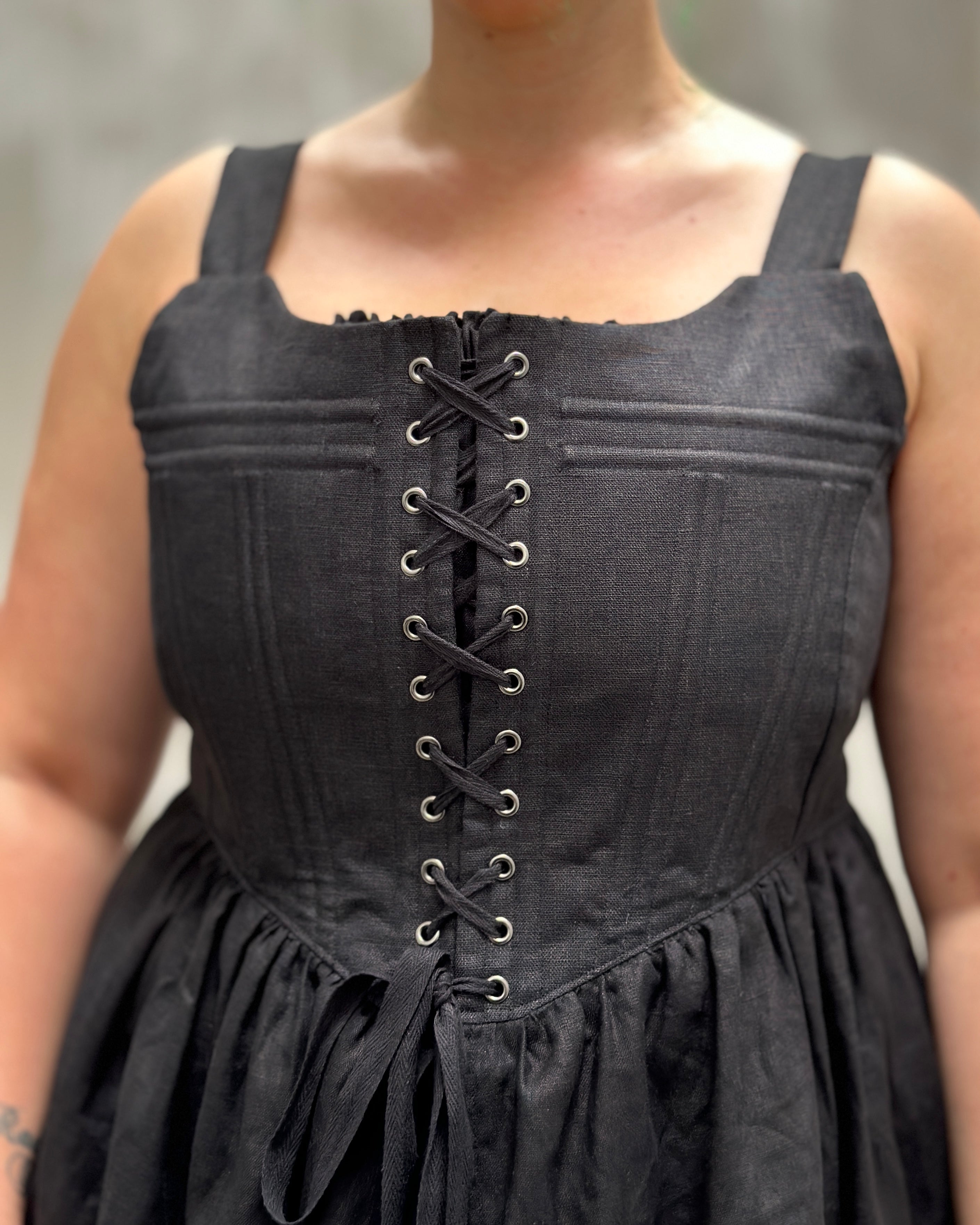 Caterina Stays Gown in Black Linen