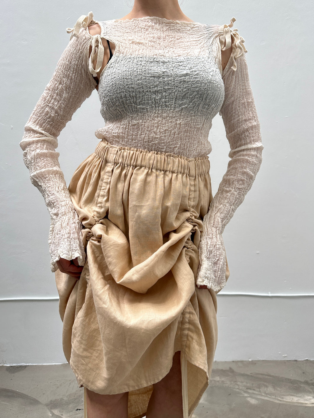 Sample Sale: Drawstring Skirt in Champagne Linen (Multiple Sizes)