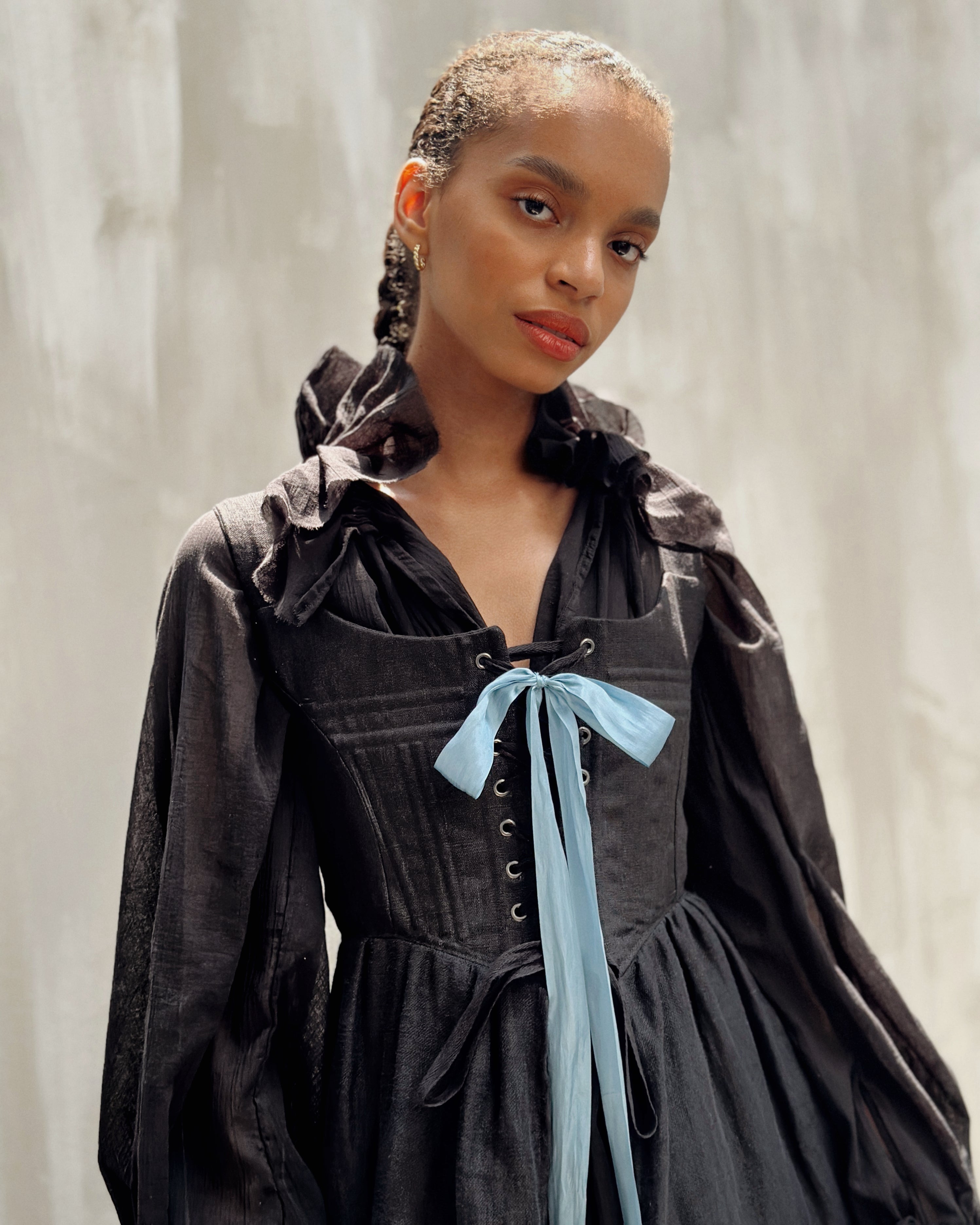 Caterina Stays Gown in Black Linen