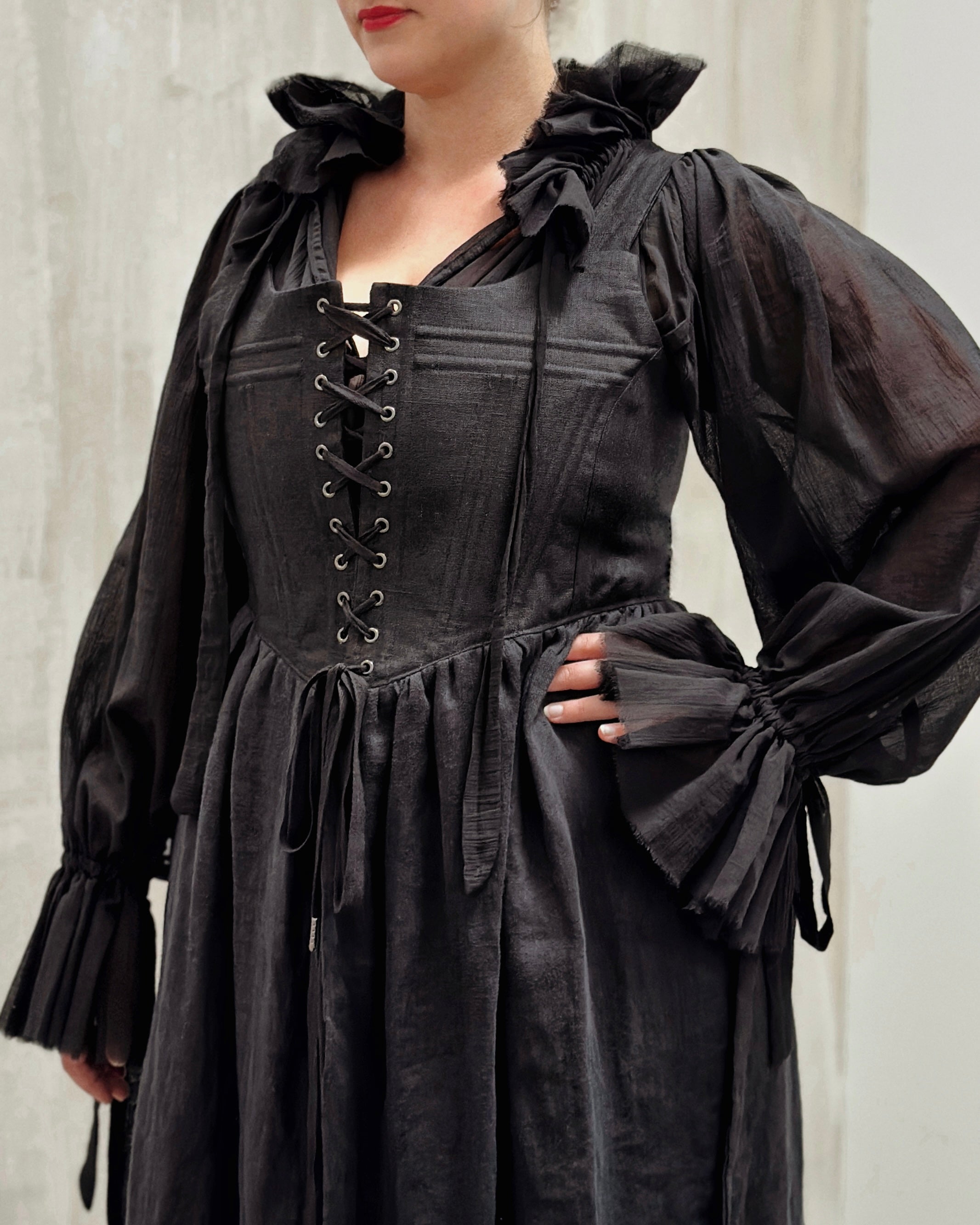 Caterina Stays Gown in Black Linen