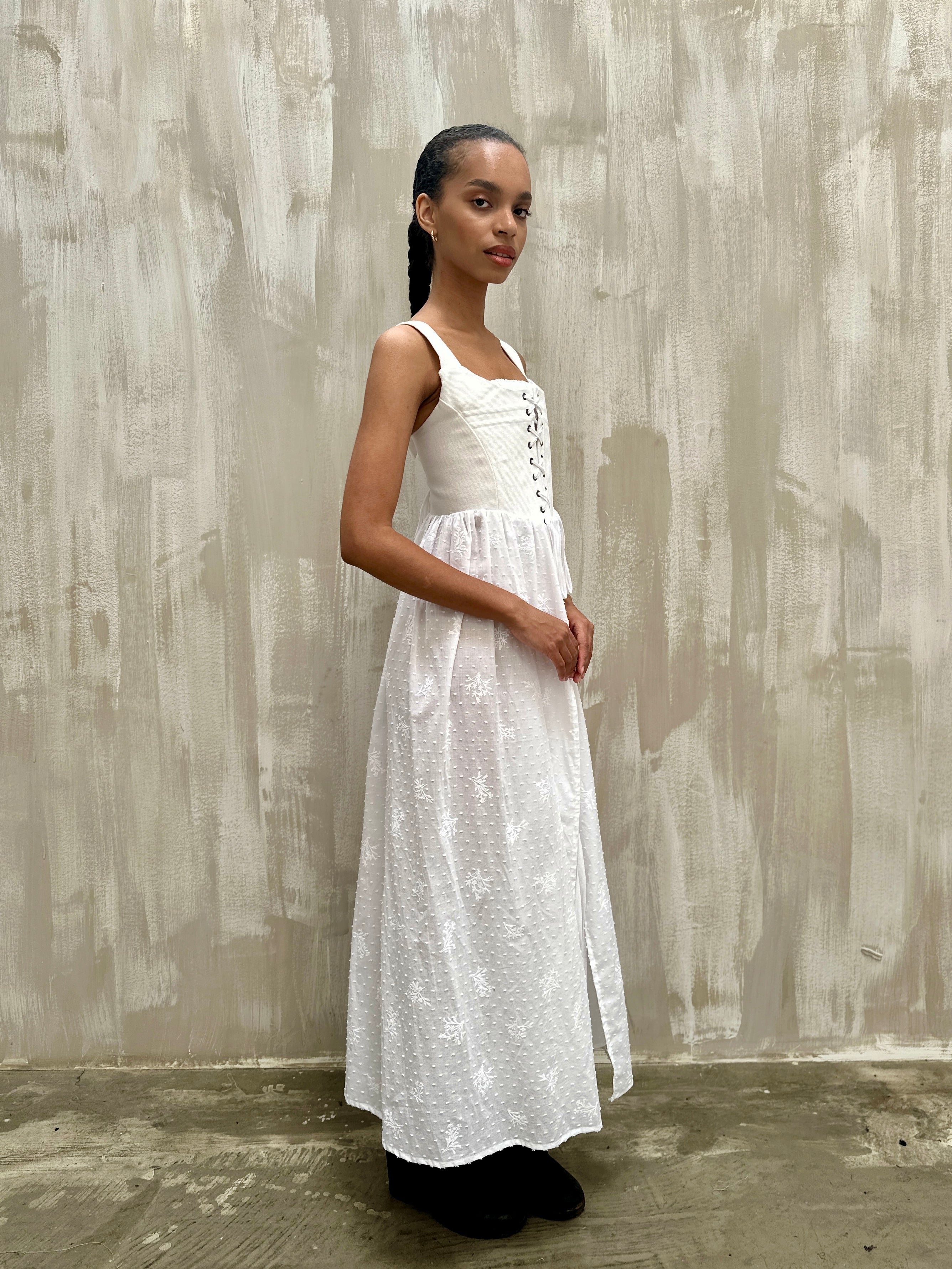 Caterina Stays Gown in White Broderie (Size I)