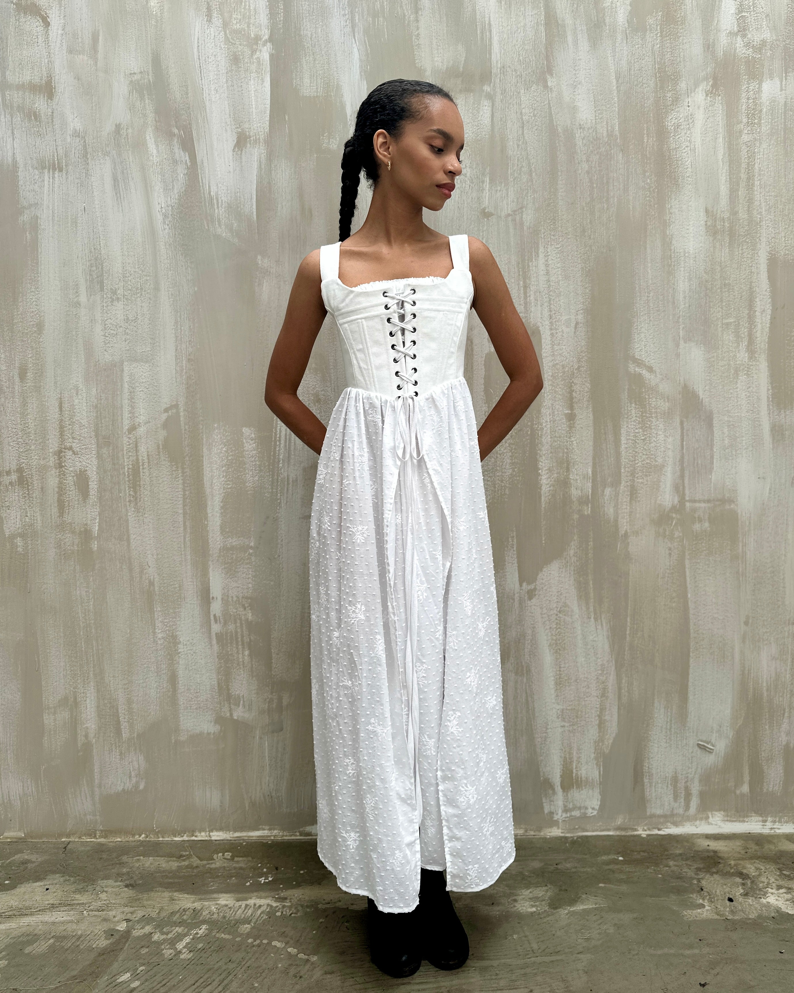 Caterina Stays Gown in White Broderie (Size I)