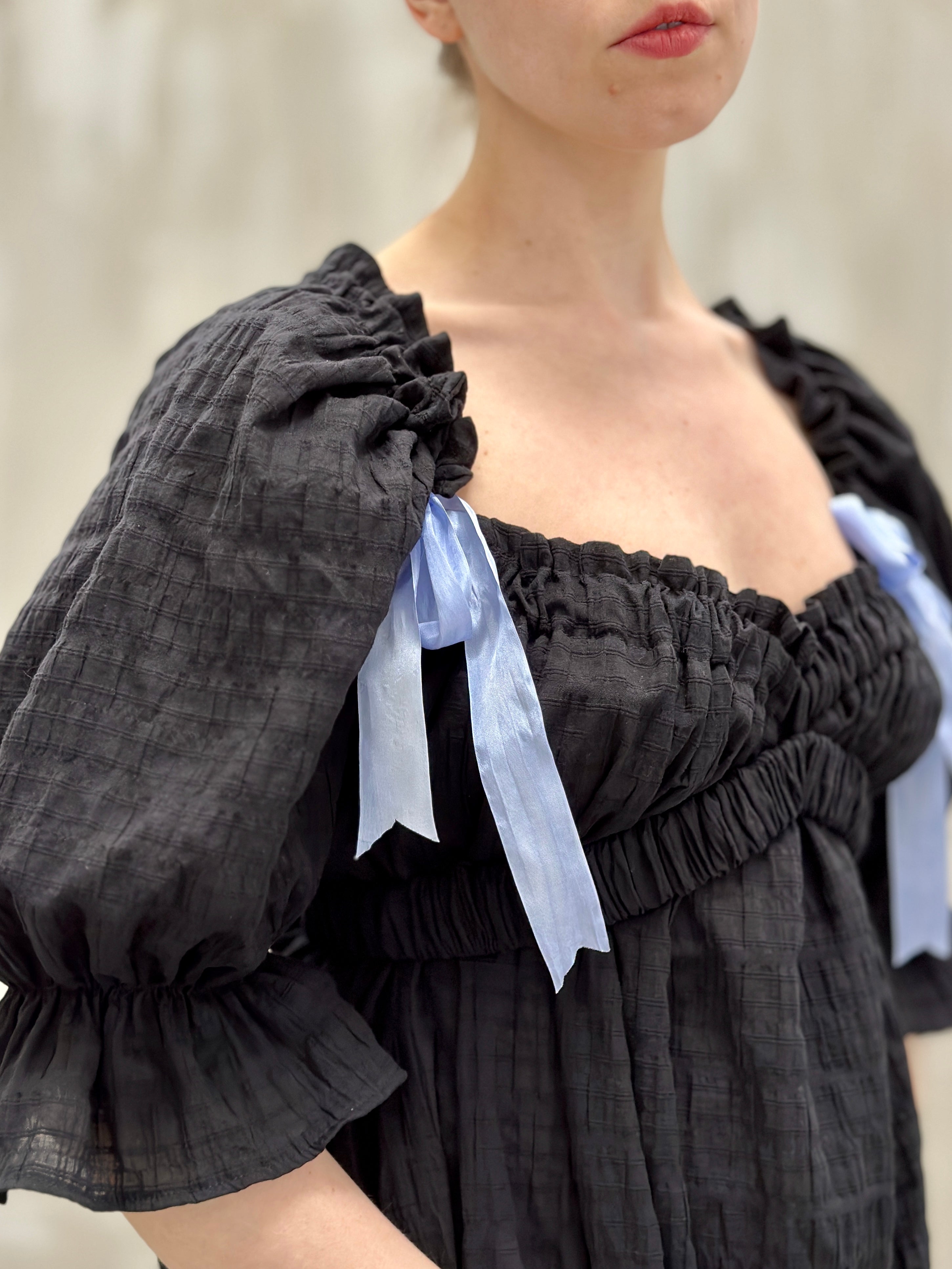 SS 2023: Regency Day Dress with Silk Bows (Black)