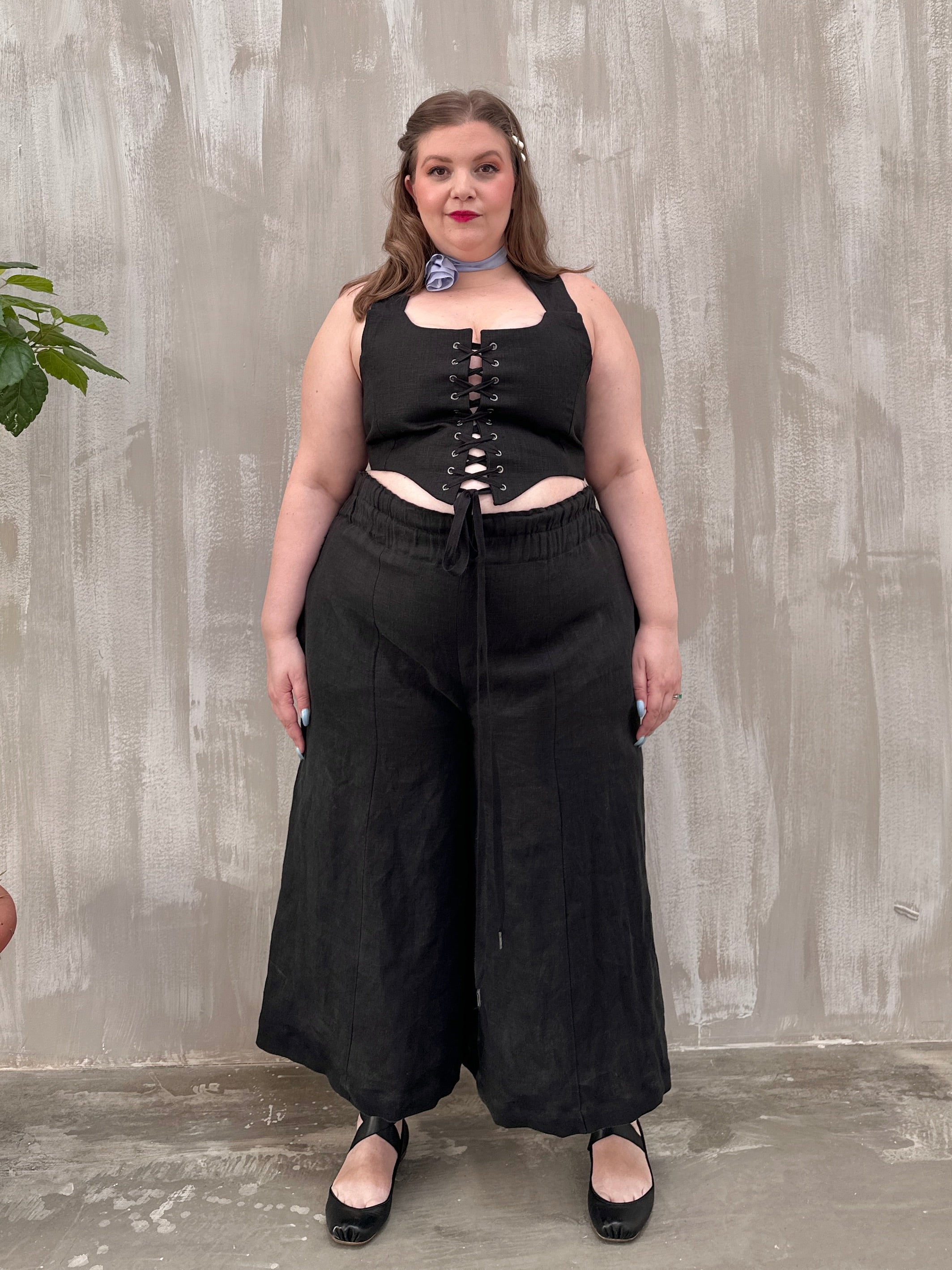 Wide Leg Linen Trousers (Soft Black)